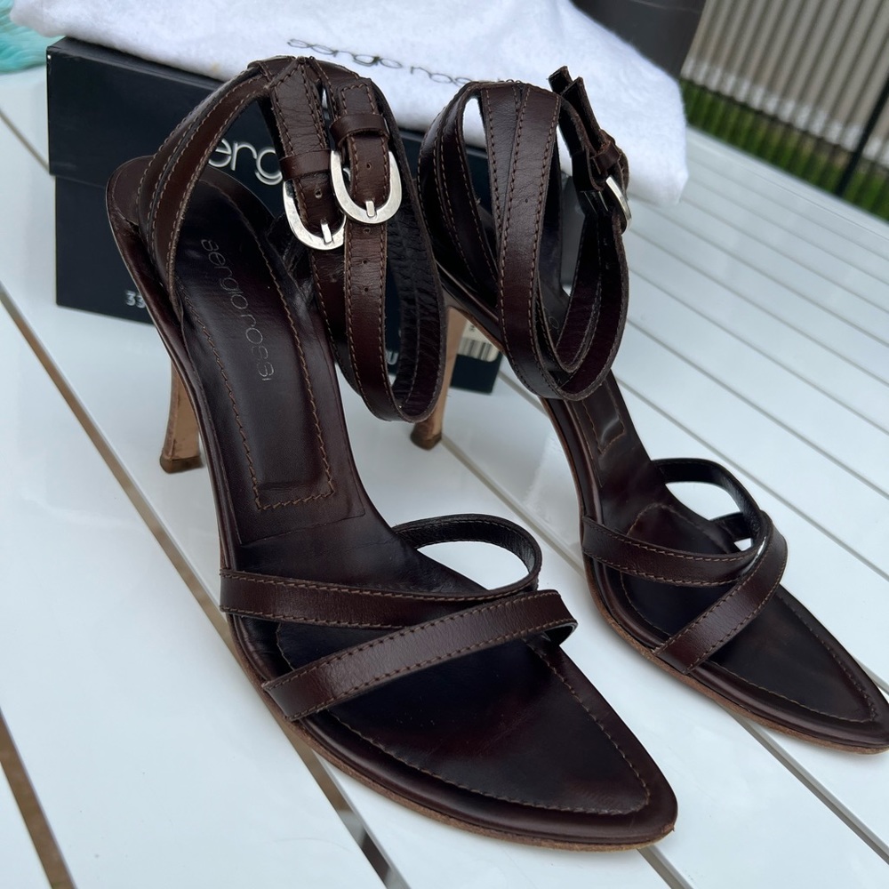 Sergio Rossi Brown Heeled Sandals with Ankle Strap